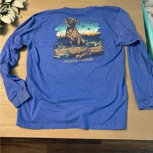 Vibrant Blue Long Sleeve Tee with Nature Graphic
